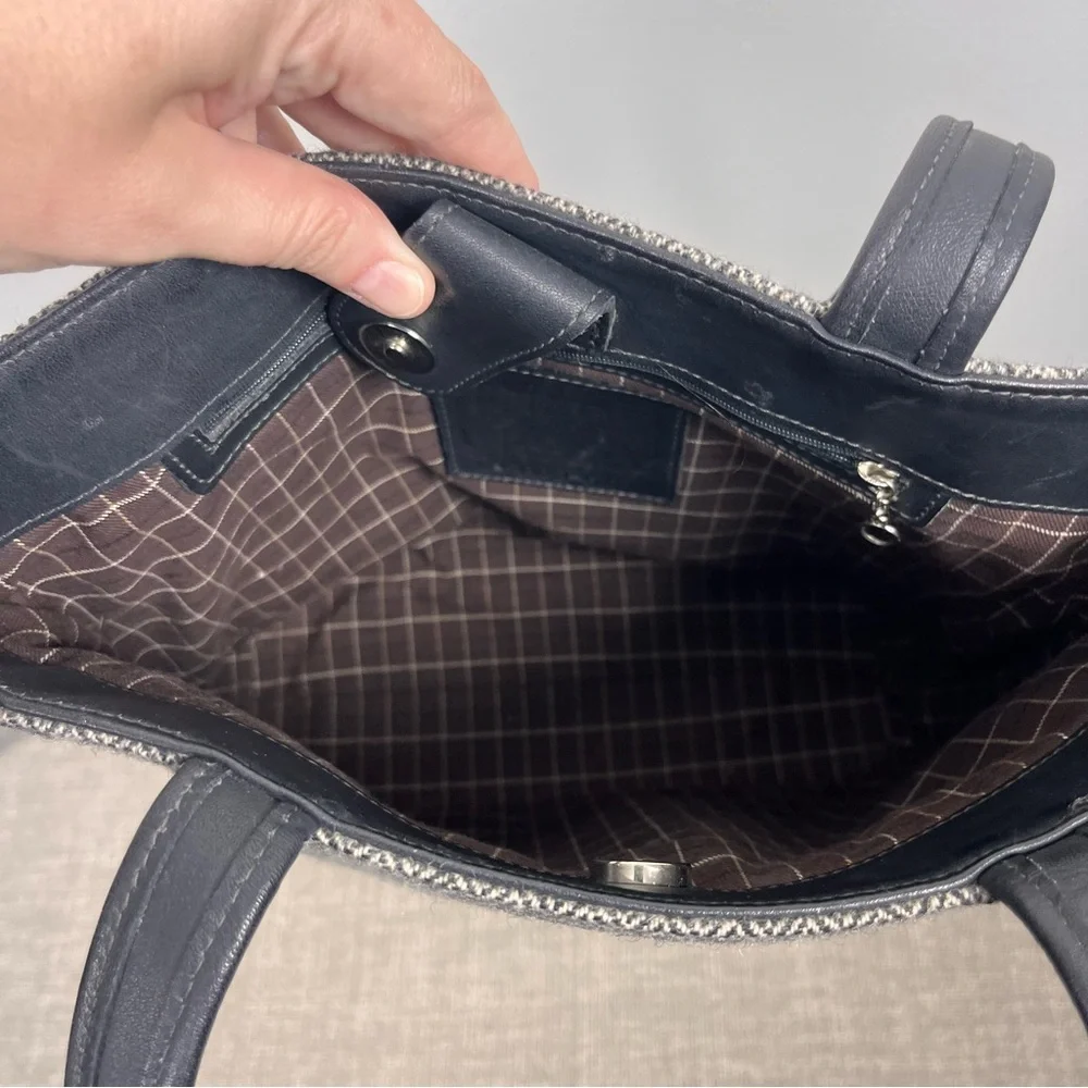 Coach Y2K Bleecker Satchel Gray Wool Leather Bag Herringbone Purse Academia - Picture 4 of 11